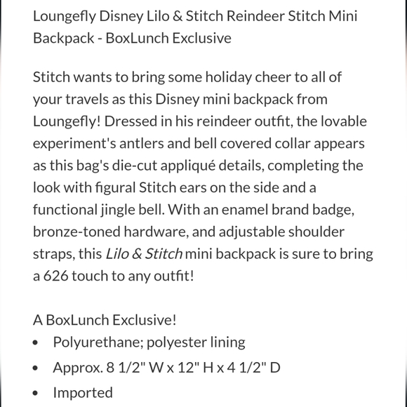 Loungefly Disney Lilo & Stitch Reindeer Stitch Mini Backpack BoxLunch Exclusive